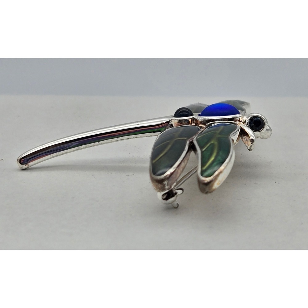 Monet Dragonfly Brooch Pin Green Blue Enamel Silver Tone Vintage Signed - Picture 3 of 10